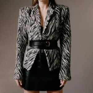 Women's Alyson Eastman Wool Muse Zebra Print Blazer, Size XS - Black/White